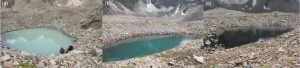 A moraine lake in the upper Adygene catchment, shown in a research photograph.