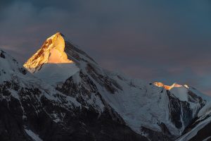 Khan Tengri at sunset, viewed from South Engilchek Base Camp