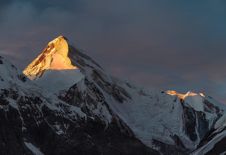 Khan Tengri Peak at sunset from South Engilchek Base Camp, Tengri-Tag ridge, Central Tian Shan, Kyrgyzstan.jpg