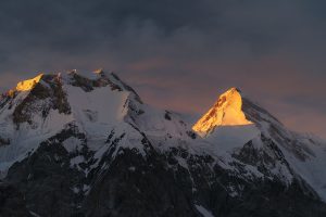 Khan Tengri and Chapaev peaks, viewed from South Engilchek Base Camp