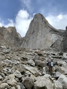 Russian Tower (Pik Slesova), seen during the approach in the Ak-Su valley.