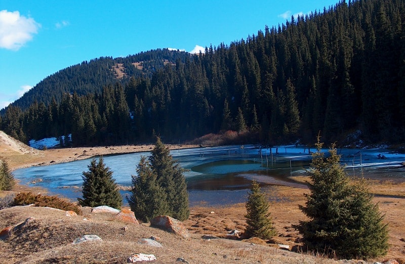 Mountain lake in Grigoriev (Chon Ak-Suu) Gorge