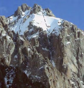 Baichechekey Peak, climbing routes. Original guide annotations retained.