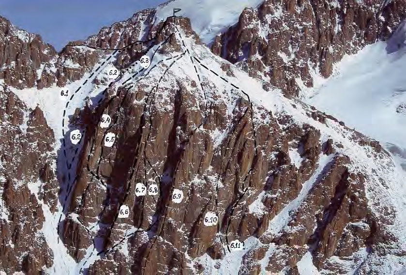Baichechekey Peak, west face. Original guide annotations retained.