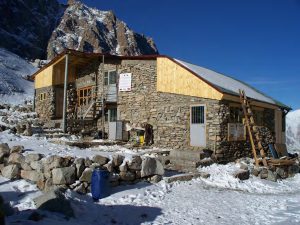 Ak-Sai Hut at Ratsek Camp. Original guide annotations retained.