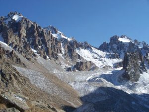 Baichechekey, Semenov Tian-Shansky and Korona from Ratsek Hut. Original guide annotations retained.