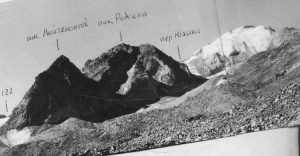 Пик Робсона в Кыргызском хребте, подписанная фотопанорама экспедиции МГУ 1984 года